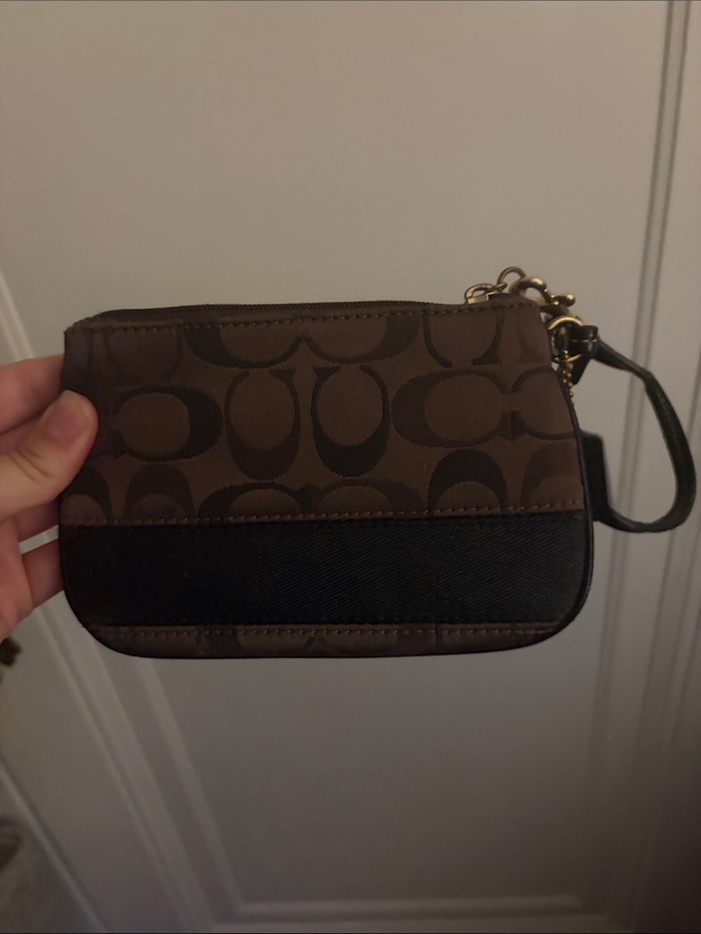 Coach Brown Signature Wristlet with Black Trim